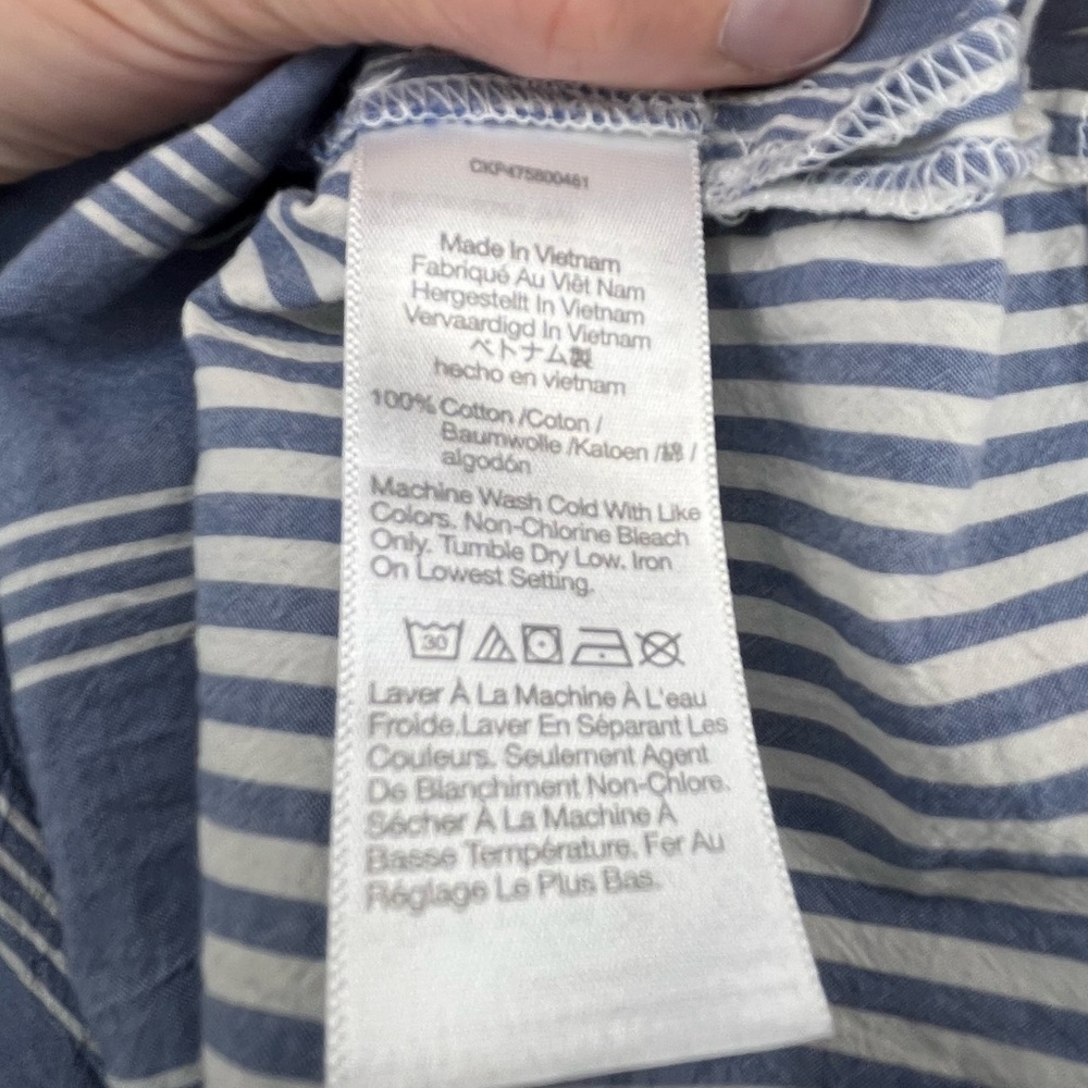 Madewell Blue and White Striped V-Neck Loose Boxy Fit Blouse Sailor Chic Preppy - Picture 10 of 10